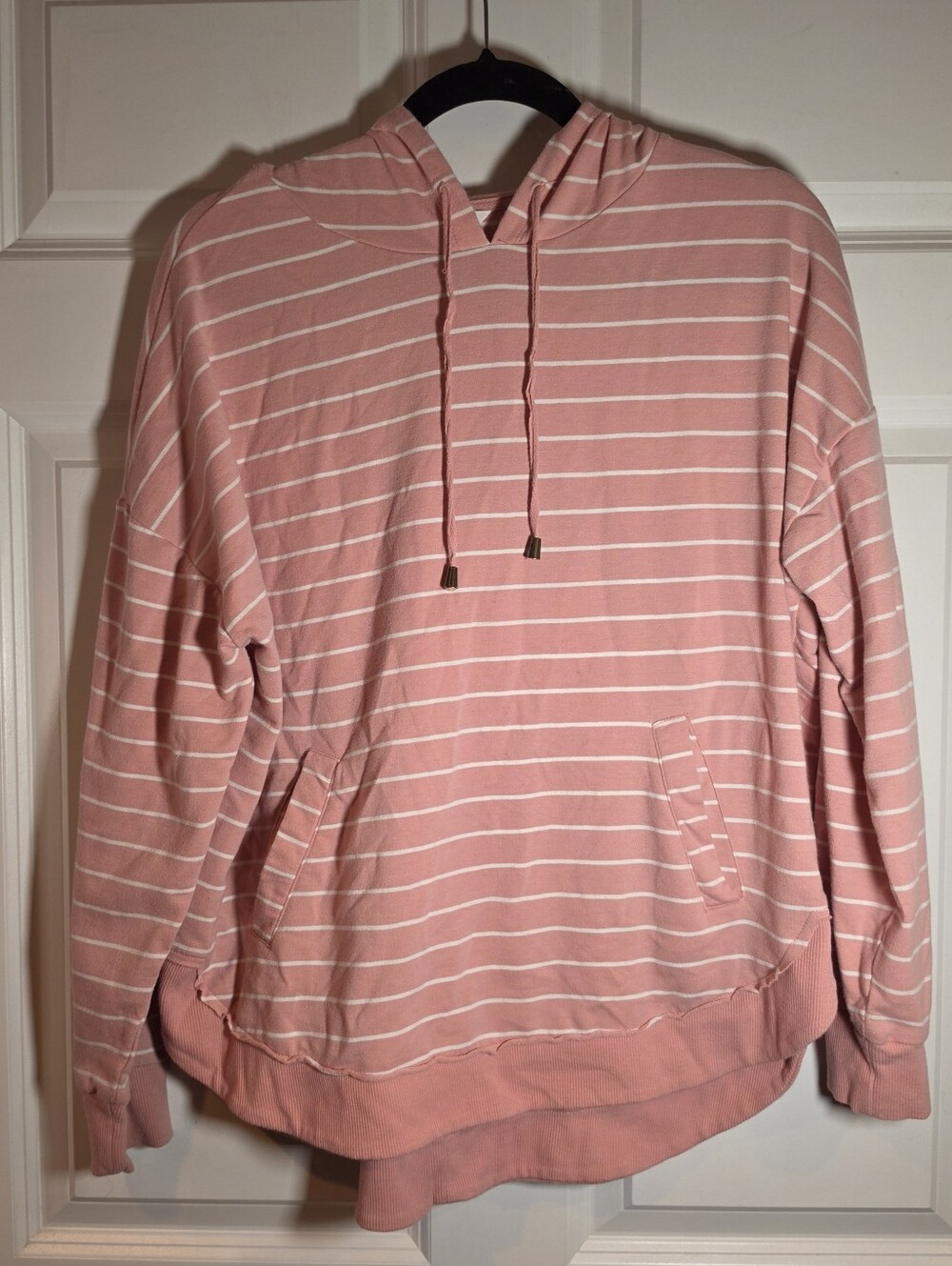 Time And Tru Striped Pink And White Hooded Sweater L